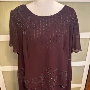 Elegant Black Beaded Deep Purple MOB Women's Dress